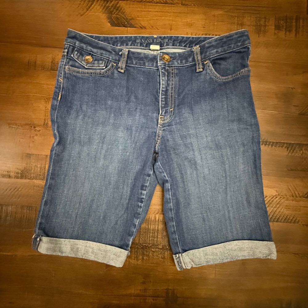 Banana Republic Womens Denim Bermuda Shorts Cuffed Blue Size‎ 30R